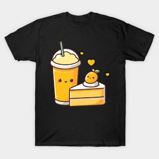 Cute Couple Gift in Kawaii Style with a Mango Cake and a Milkshake | Kawaii Food T-Shirt